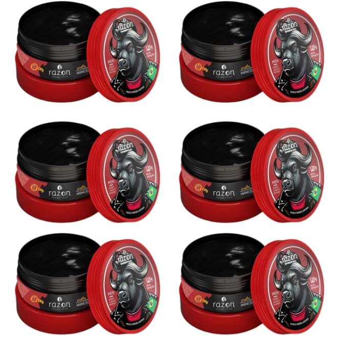 Kit 6 Pasta Modeladora Masculina 120g Premium para Barba, Cabelo e Bigode - Razon