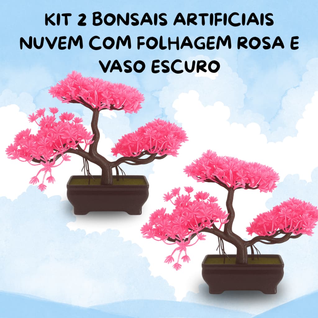 Kit 2 Bonsais Nuvem com Folhagem Rosa – Elegância Oriental em Vasos Escuros