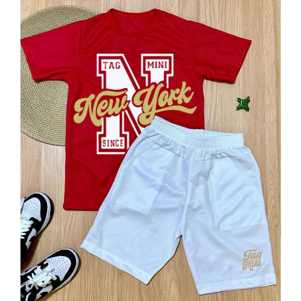 Conjunto Infantil Masculino  Kit Camisa e Bermuda de dyi fit fresco Juvenil