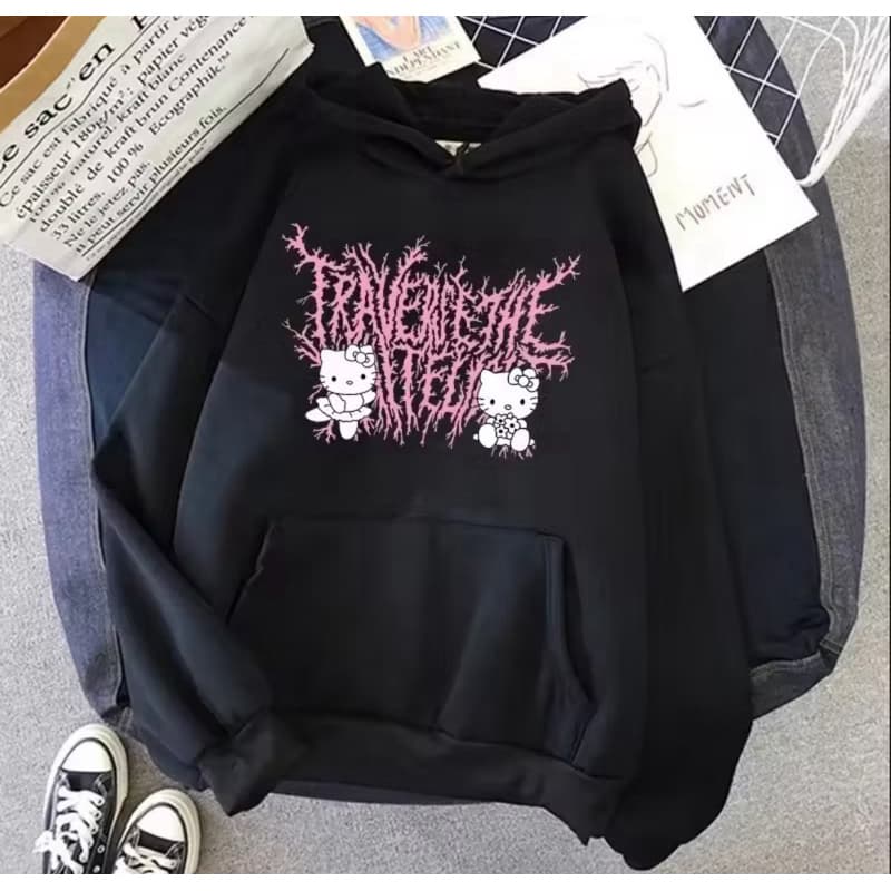 Moletom com capuz Hello Kitty Blusa Frio Manga Longa Desenho Coreano Lançamento Envio Rápido Básica Unissex