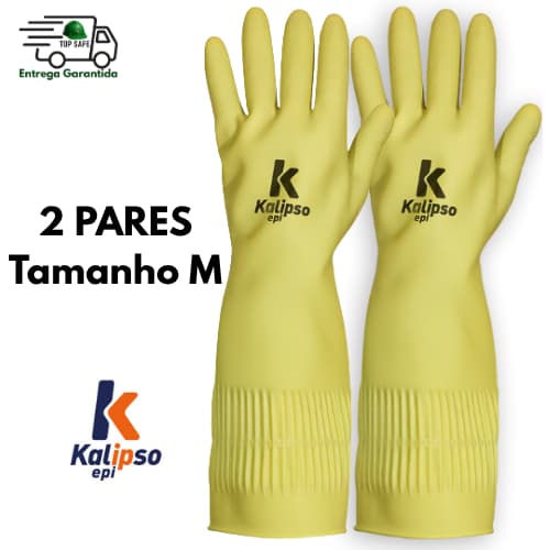 Kit 2 pares de Luva de limpeza Tam. M em látex cano longo ranhurada MAIORCA Segurança Proteção EPI