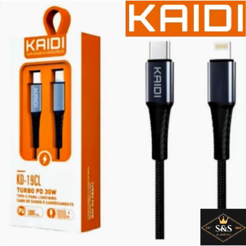 Cabo de dados e carregamento turbo rápido (PD) Tipo C / Lightning Kaidi Brasil 100% Original