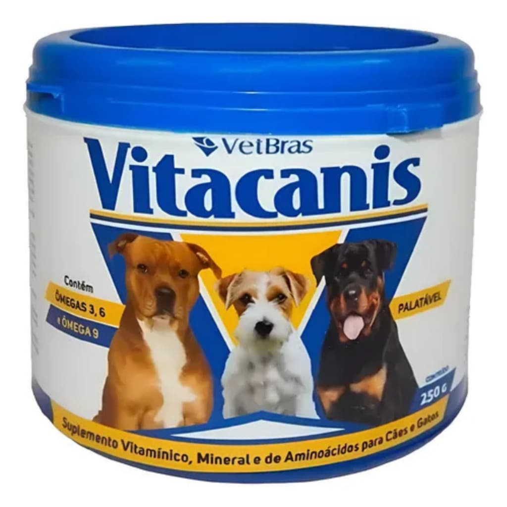 Vitacanis Suplemento Vitamínico Mineral Palatável com Ômega 3, 6 e 9 em Pó 250g para Cães e Gatos
