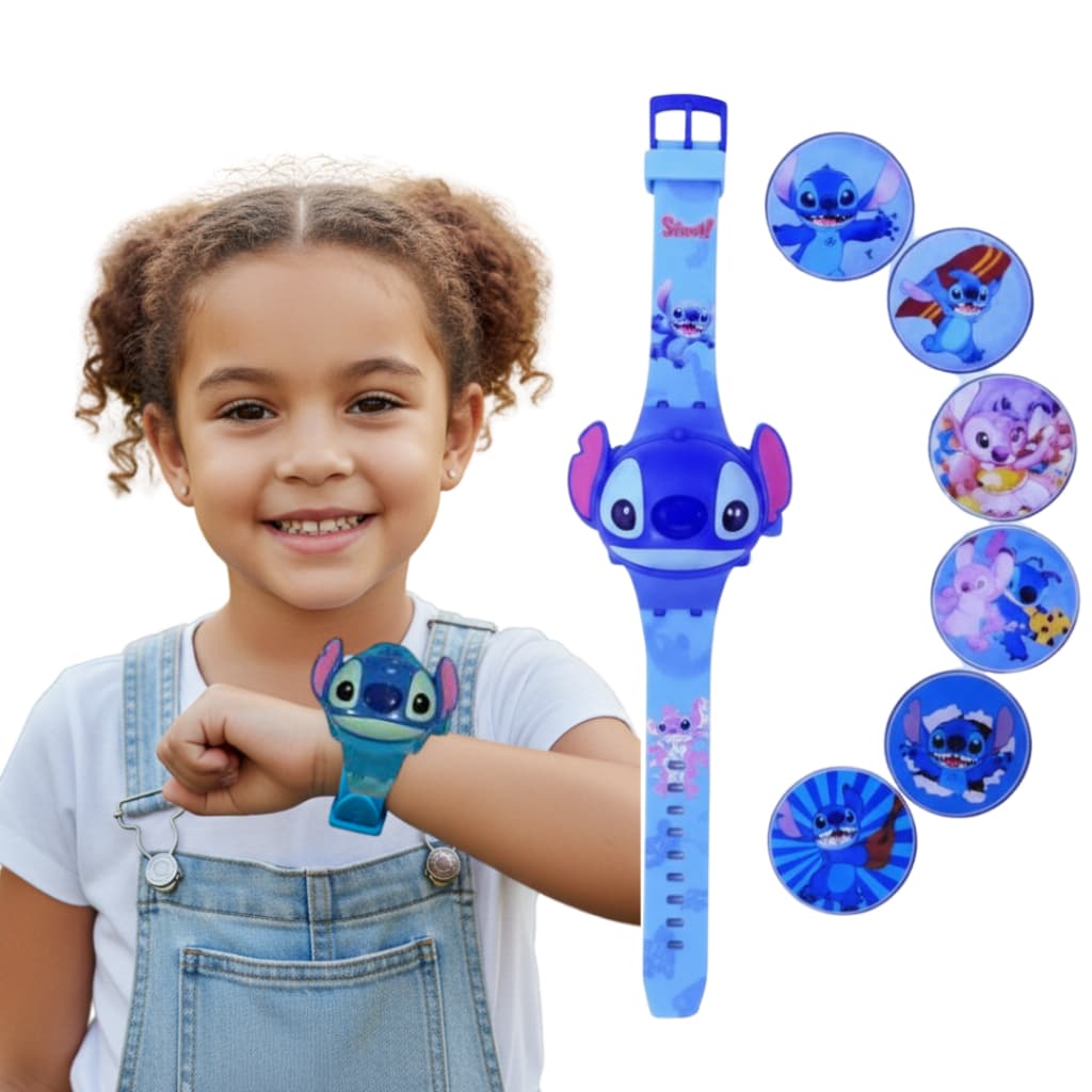 Relógio Projetor Stitch para Crianças - Exibe 6 Imagens e Hora Digital Menina Feminino