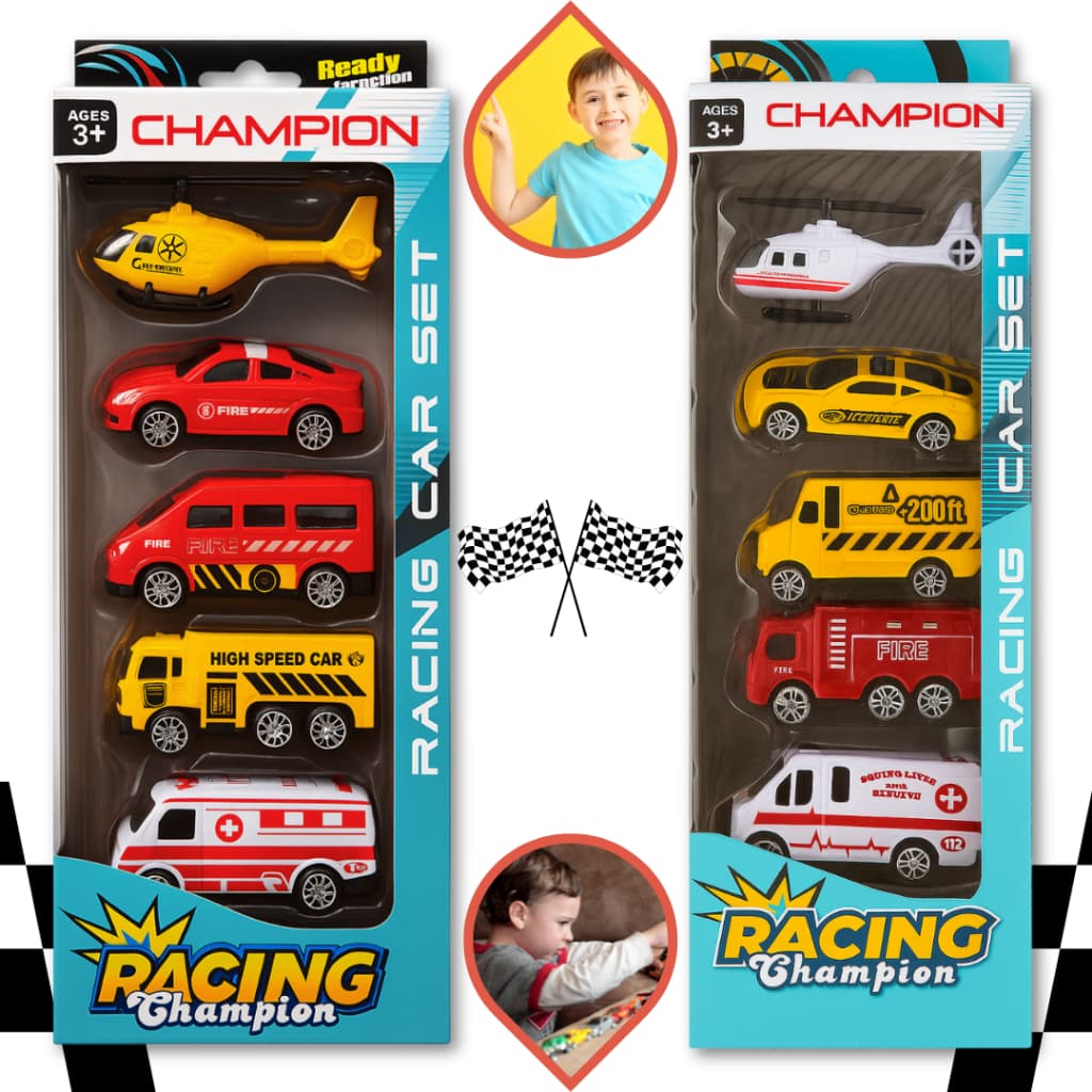 Kit 5 Mini Carrinhos de Brinquedo Modelos Esportivos e Resistentes Bombeiro, Médico, Policial