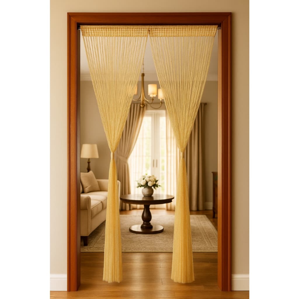 Kit 3 Cortina de Fios Champagne com Brilho | Decorativa Festa, Quarto ou Sala – Estoque Brasil