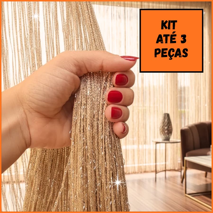 Kit 2, 3 OU 4UN Cortinas de Corda Decorativa Brilhante 1x2m Sala, Quarto, Escritório, Festa, Varanda