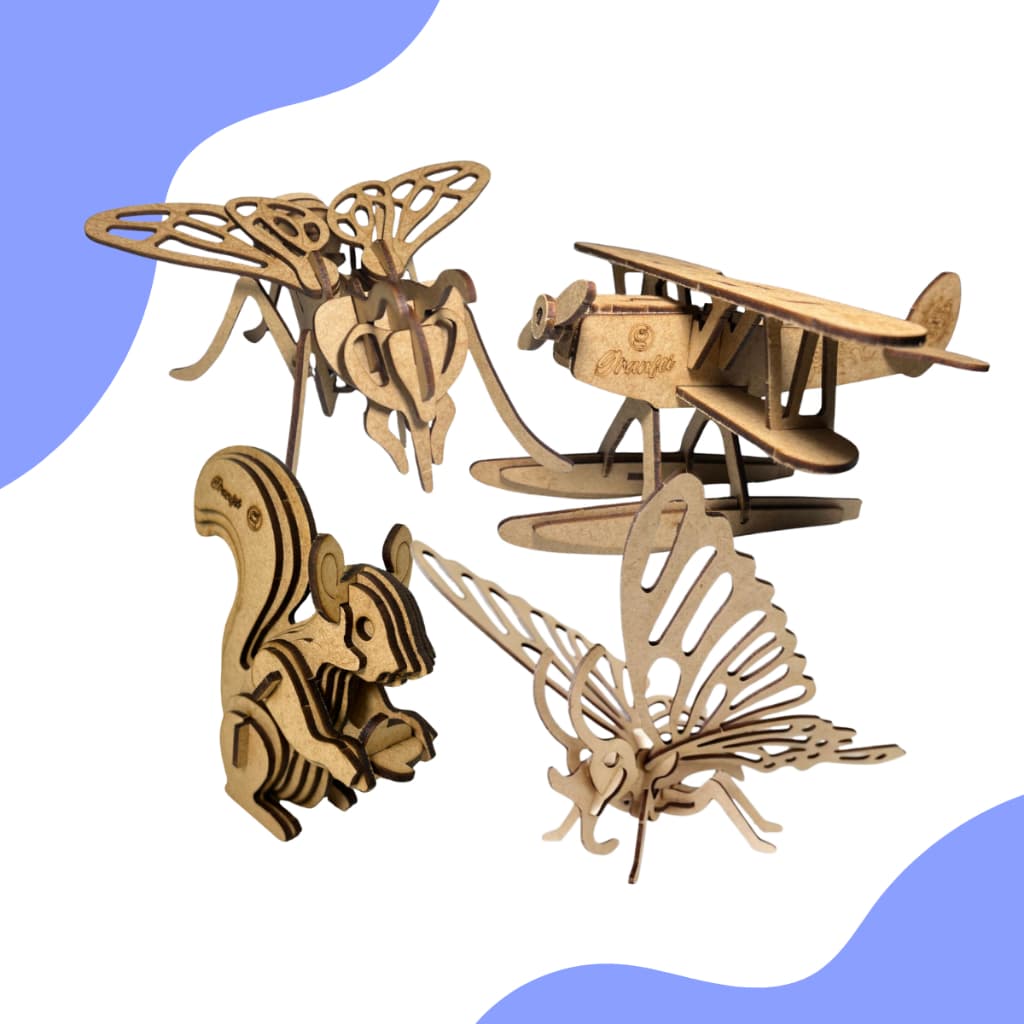 Quebra Cabeça 3D MDF – Abelha Avião Borboleta Decorativo Montagem Manual Presente Criativo LUMX3