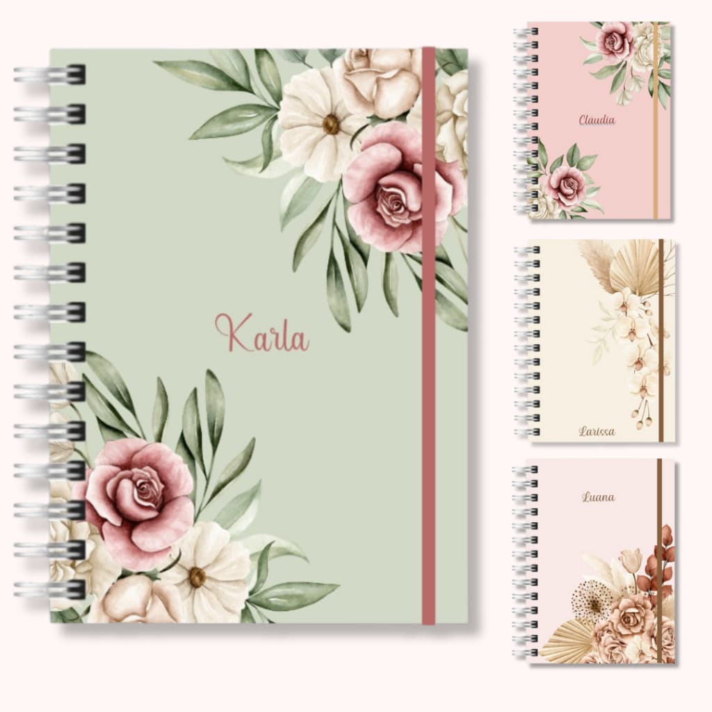 Agenda 2027 Personalizada com nome Capa Dura Feminina Floral Sem data Permanente Datada Flores Não datada