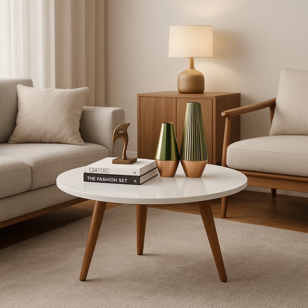 Mesa de Centro Retrô Pés Palito Aparador | MDF Premium C/ Qr Code De Montagem