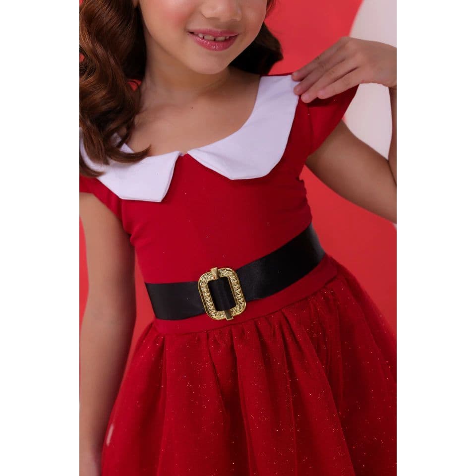 Vestido Infantil Mamãe Noel Fantasia Temático de Natal Vestido Natalino Feminino Mês Versário Natal Menina Romper Natal