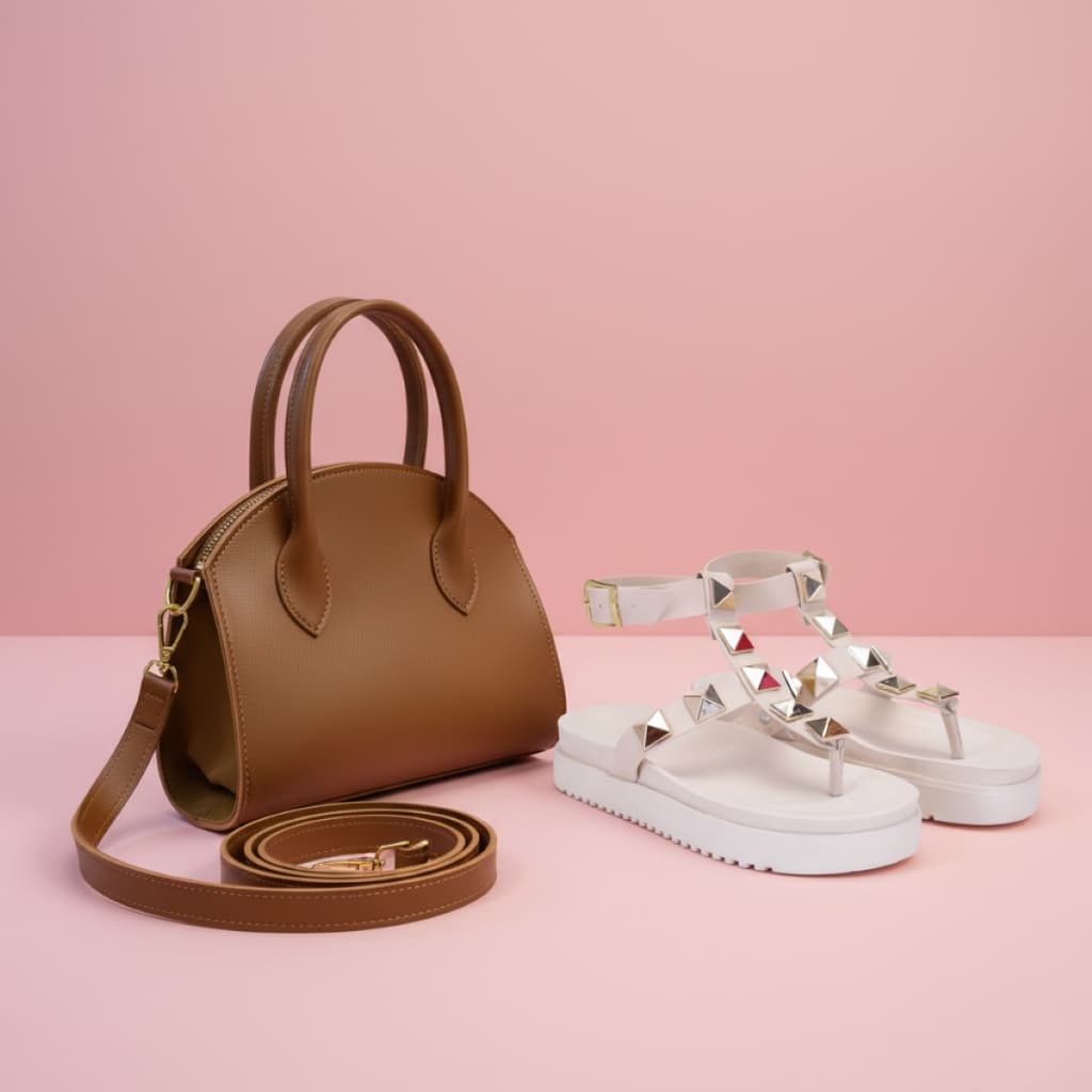 Kit Sandalia Feminina Flatform Papete Birken Fivela Piramide Verão + Bolsa de Couro Alça Removivel