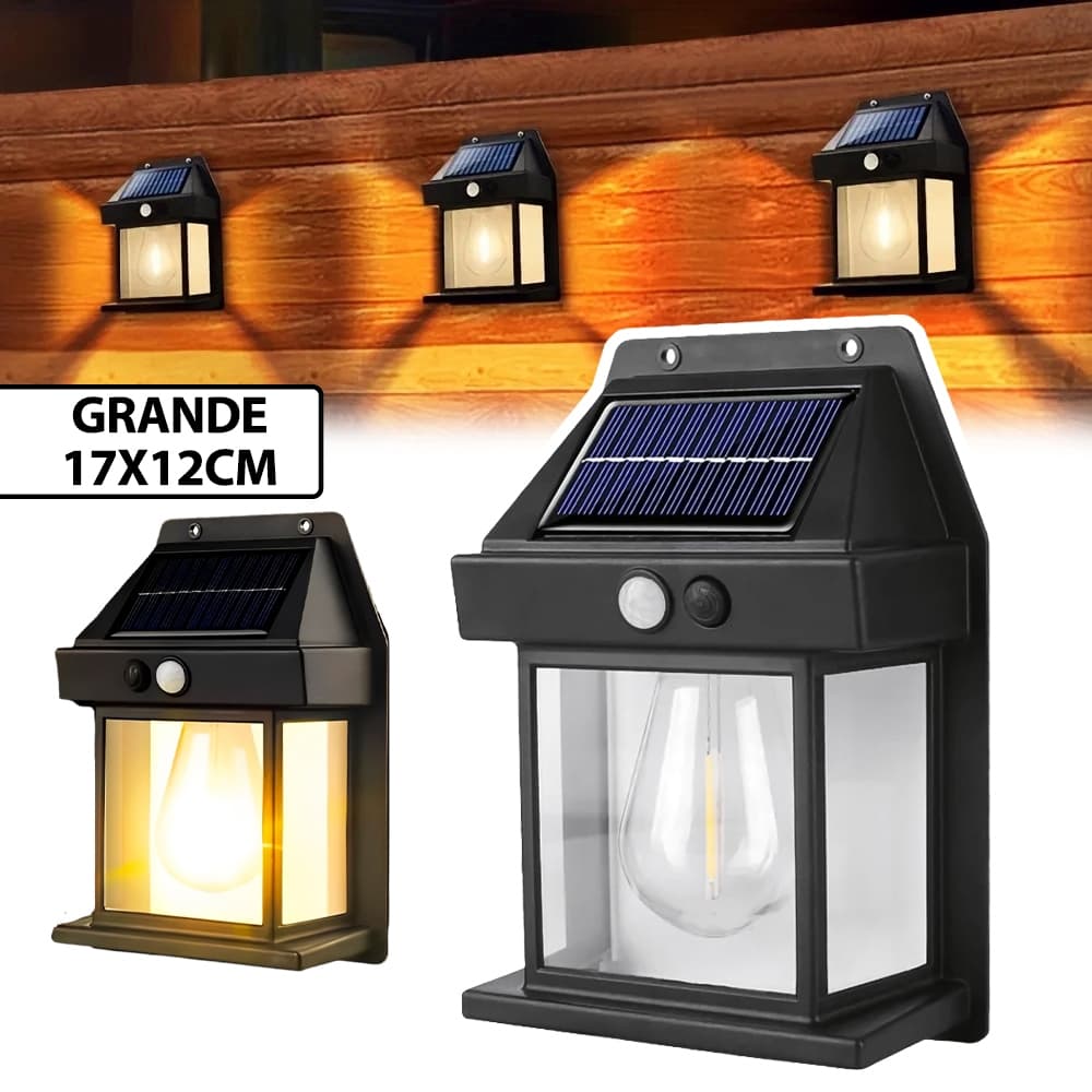 Luminária Arandela Grande Solar de Parede Led Colonial Luz Com Sensor de Presença 3 Modos