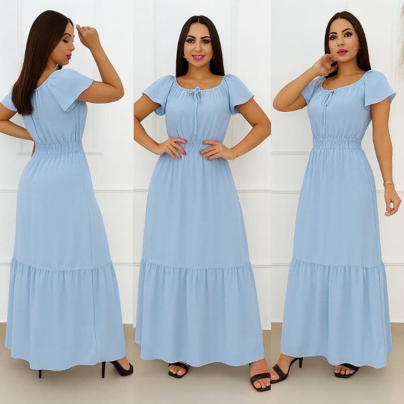 Vestido Longo Feminino Duna com Manga Ciganinha – Leve, Fresco e Confortável