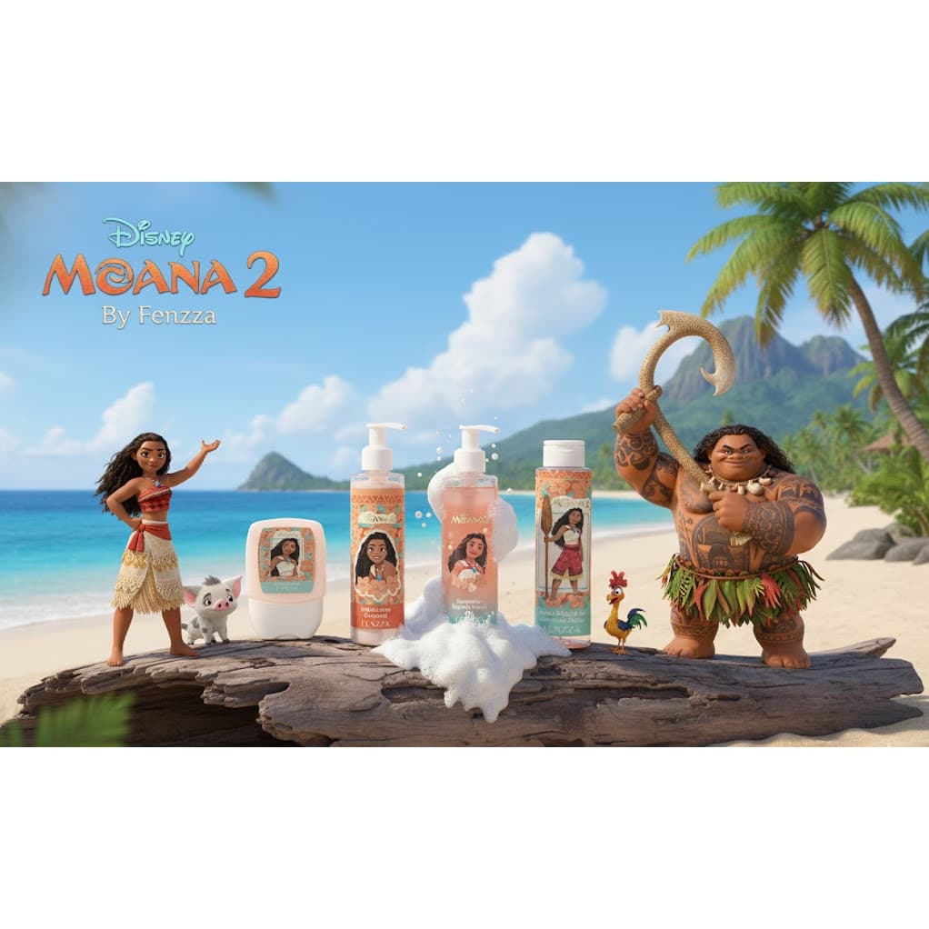 KIT SKINCARE Limpeza Facial e Corporal Moana 2 Disney by Fenzza - Fragrância Tropical c/ Baunilha