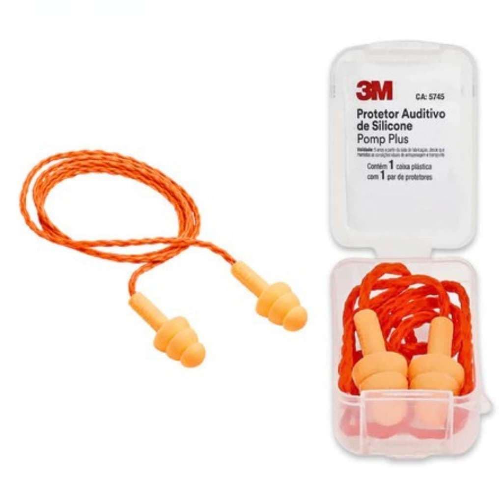 Protetor Auditivo Auricular 19dB Plug Silicone Pomp Plus Ouvido C/ Cordão - 3M Ca 5745