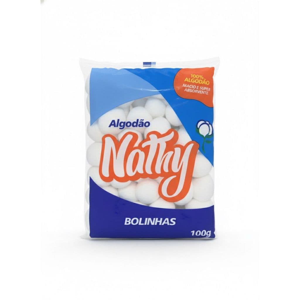 Algodão Hidrófilo em Bolinhas Nathy 100g 100% Algodão Macio Alta Absorção Curativos Estética Manicure Limpeza