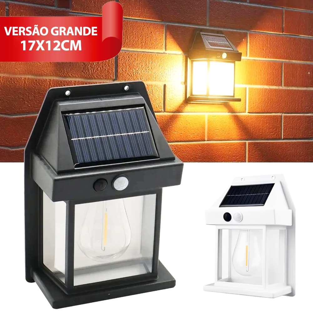 Luminária Solar Led Arandela Grande Parede Colonial Vintange Sensor e 3 Modos de Luz