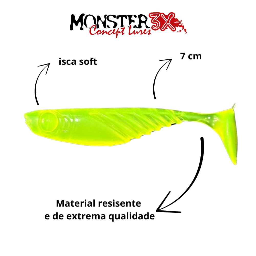 Isca artificial shad –Isca Slim Shad Monster 3x – 7cm – Isca Soft - Shad – Nó de Irmão