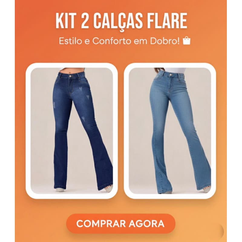 Kit 2 Calças Jeans Feminina Flare Com Elastano Jeans Feminino Calça Pantalona Cintura Alta Calça Flare