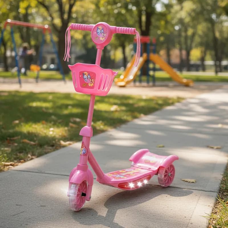 Patinete Infantil 3 Rodas Dobrável Luz Som Rosa Azul Brinquedo Rodas LED Passeio Diversão