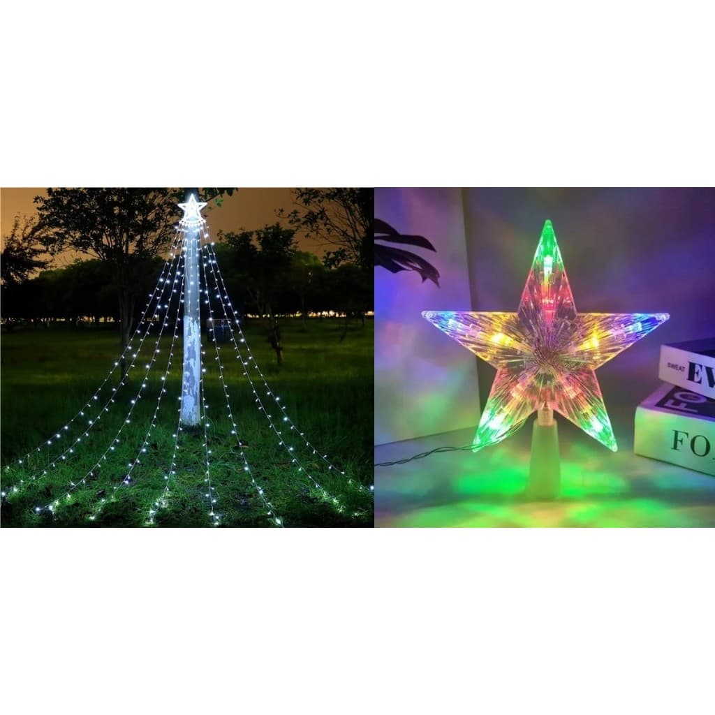 Luz Da Árvore Cachoeira De Natal Fada 8 Modos 2 Metros 200 LED 110V + Estrela Colorida 110V 15CM