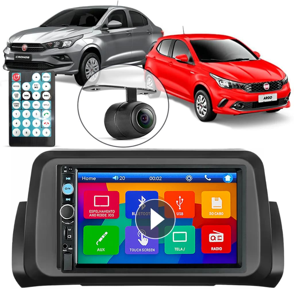 Multimídia MP5 Bluetooth USB Fiat Argo 2018 2019 2020 2021 2022 2023 2024 + Moldura 7 + Camera de Ré