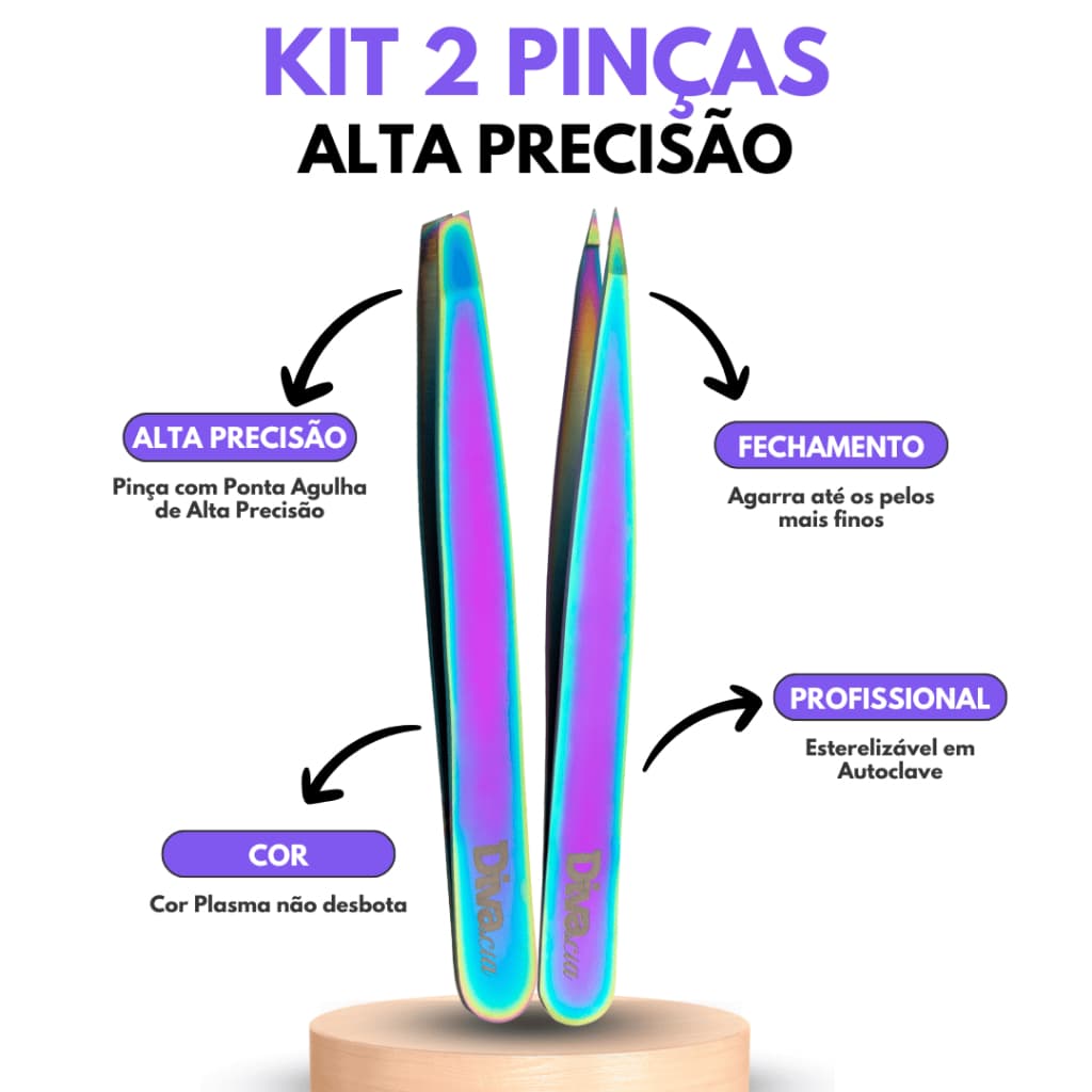 Kit Pinças p/ Sobrancelhas Profissional Alta Precisão para Design de Sobrancelhas Autoclavável