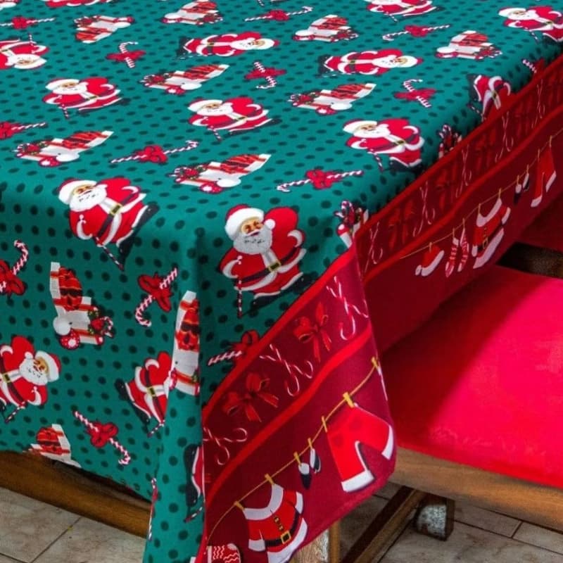 toalha de mesa 6 lugares para Natal tecido Oxford estampa natalina
