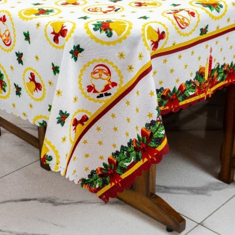 Toalha mesa 4 lugares para natal tecido Oxford estampada natalina