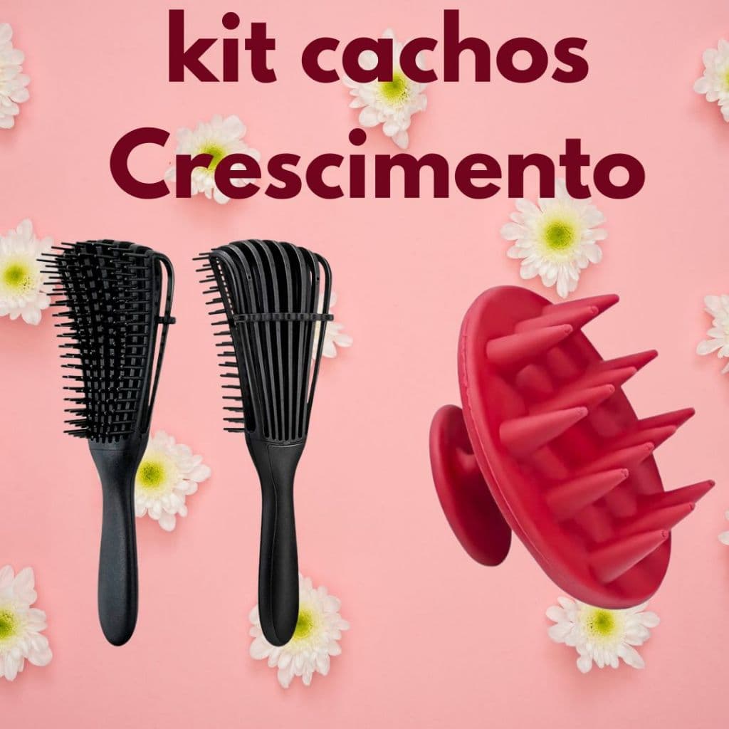 KIT DE CABELO ESCOVA POLVO E MASSAGEADOR CACHOS PERFEITOS BARATA COR ALEATÓRIA