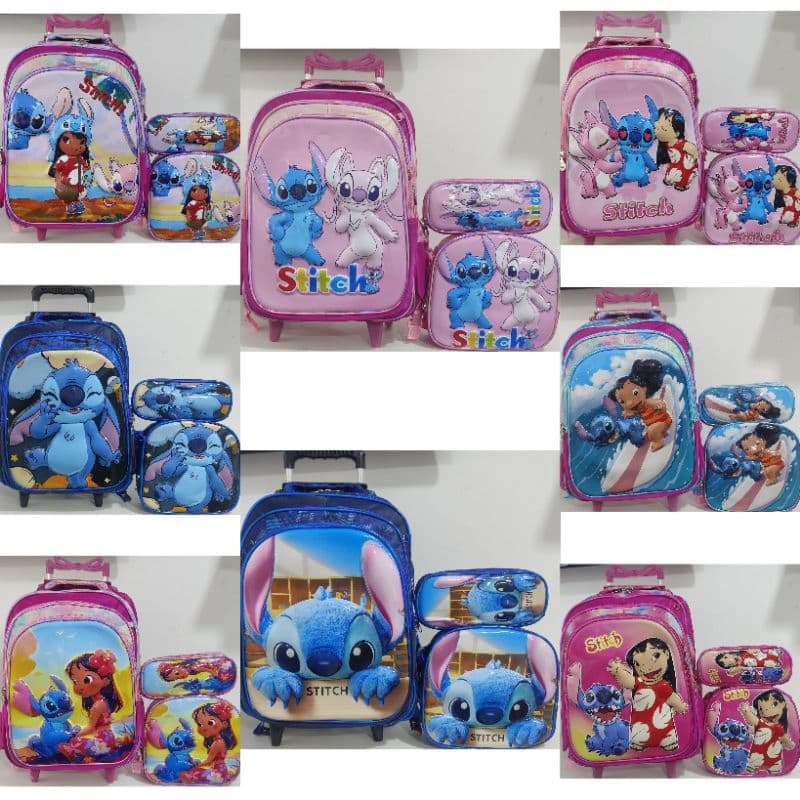 Kit Mochila Escolar STITCH E LILO COM RODINHA EM 3D modelo 2026/ KIT MOCHILA ESCOLAR INFANTIL KIT MOCHILA/MOCHILA STITCH