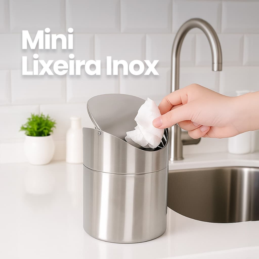 Mini Lixeira Em Inox 1,5l Swing para Pia de Cozinha Mesa de Escritório 16,5 cm
