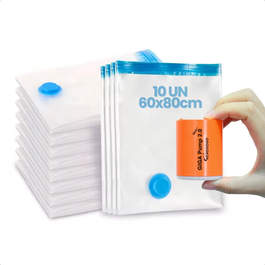 Kit Bomba Infladora e Desinfladora USB + 10 un Sacos A Vácuo 60x80cm Organizador de Roupa Edredom