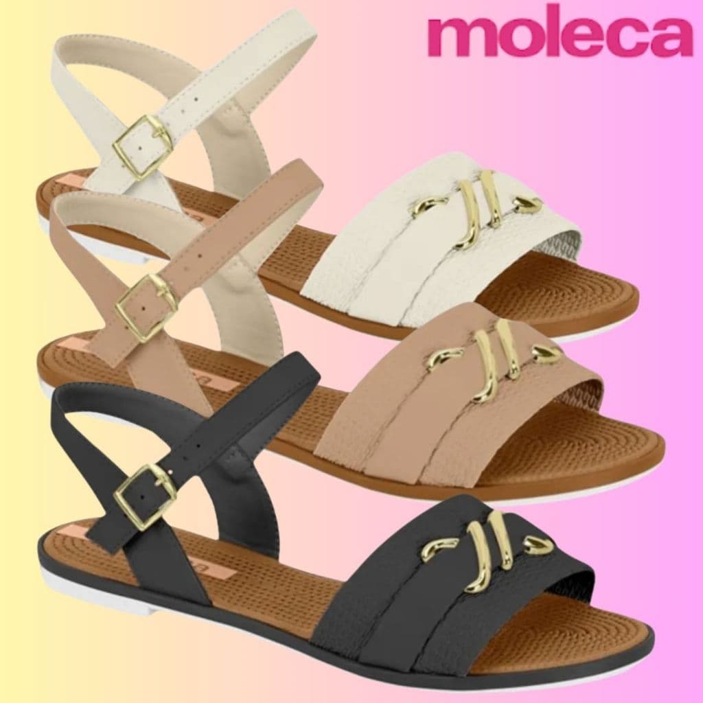 Sandália Rasteirinha Feminina Moleca Confortavel Antiderrapante Fivela