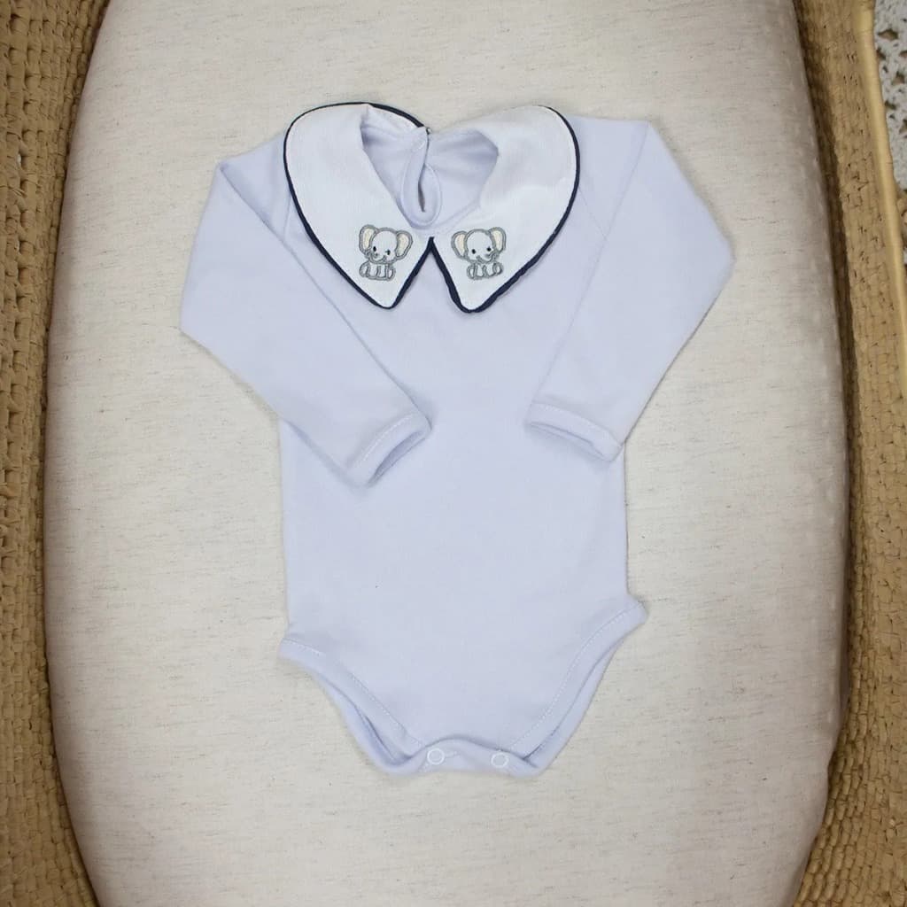 Body Bebê Menino Luxo Manga Longa Em Algodão 100% Com Gola Social Conforto Premium Enxoval