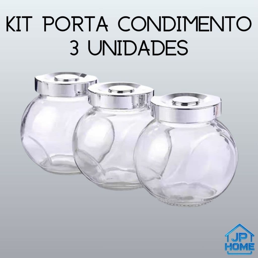 Kit De 3 Potes Porta Condimentos Mini Baleiros em Vidro 190ml Tampa Plástica