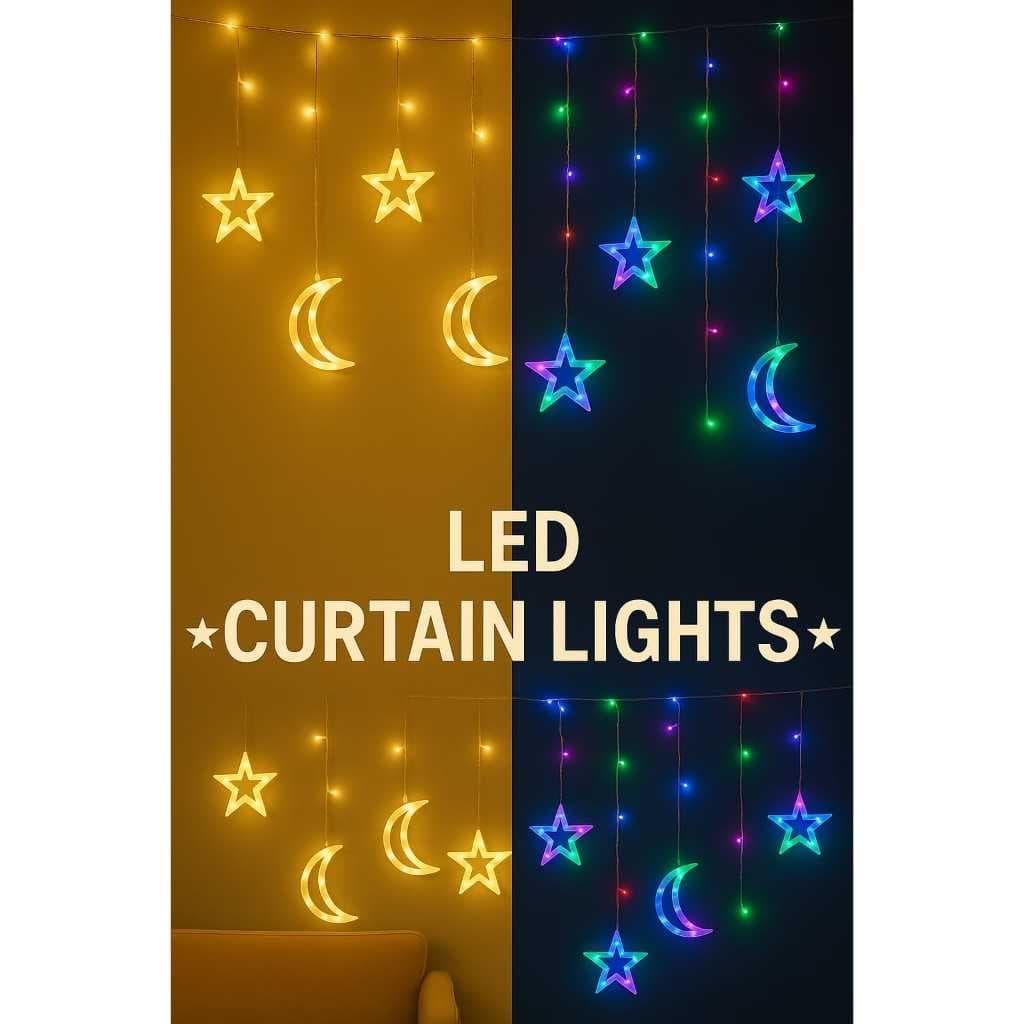 Cortina de LED Estrela Lua | Iluminação Quarto Festa Varanda 3M