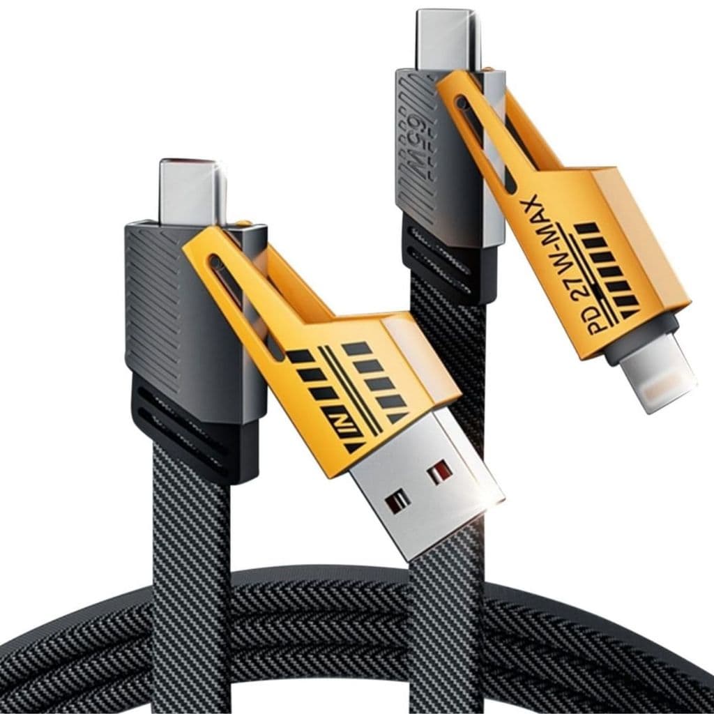 Cabo Turbo Tipo C USB 4 em 1 Turbo 65W/PD 27W iPhone Xiaomi Samsung Cabeça Metal Revestida de Nylon