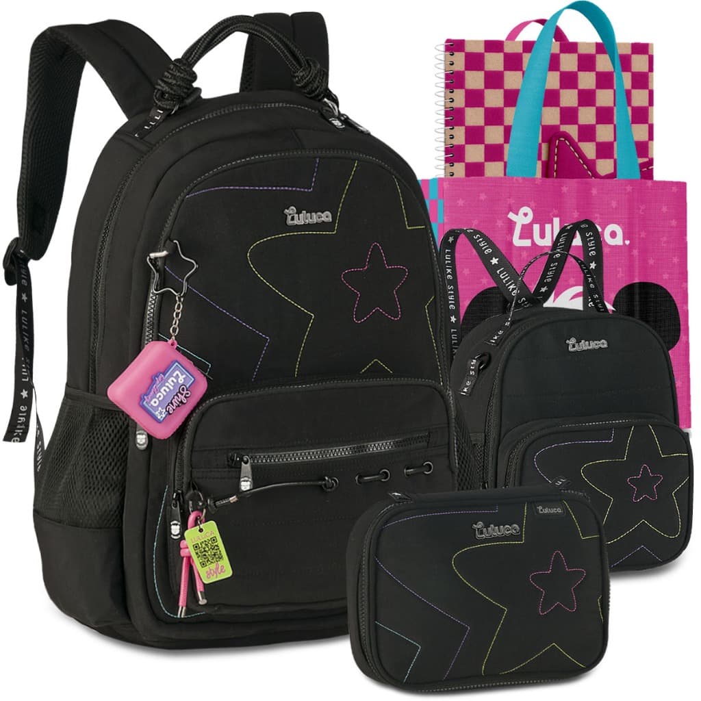Kit Mochila Lancheira Estojo Luluca Escolar Lançamento Estojo Lancheira Brinde