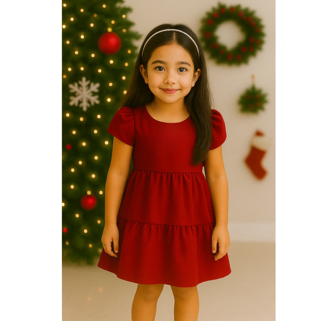 Vestido Meninas Infantil Festa Elegante Manga Bufante Confortável Para o Natal