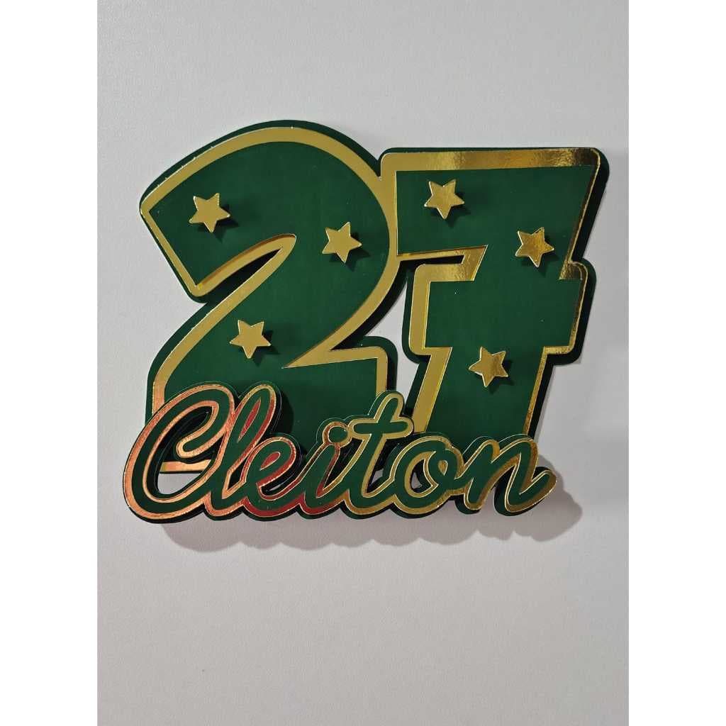 Topo de Bolo NOME E IDADE 01  - Festa – Decoração Festa – Topper /3D - DOURADO MASCULINO FEMININO