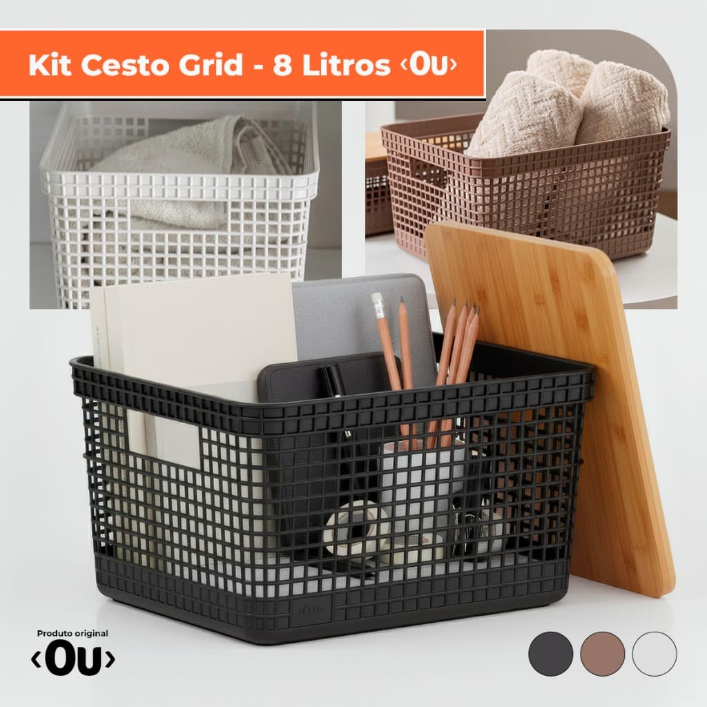 Cesto Organizador Grid Com Tampa De Bambu 8 Litros OU