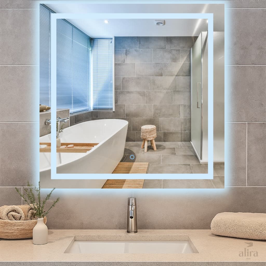 Espelho Quadrado Emoldurado Led Touch Luxo 70x70cm Mr-bh004 Alira Home