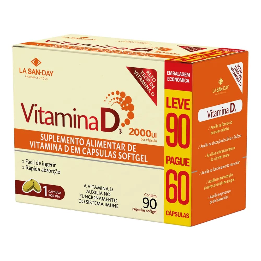 Vitamina D3 2.000ui - 90 Cápsulas - La San Day