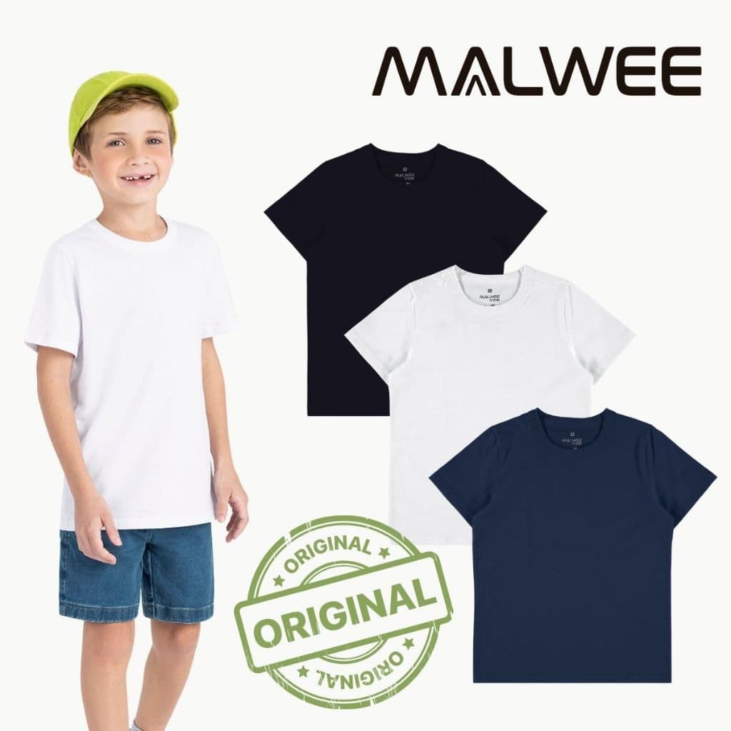 KIT 3 CAMISETAS INFANTIL MENINO MALWEE KIDS TRADICIONAL UNIFORME BASICA