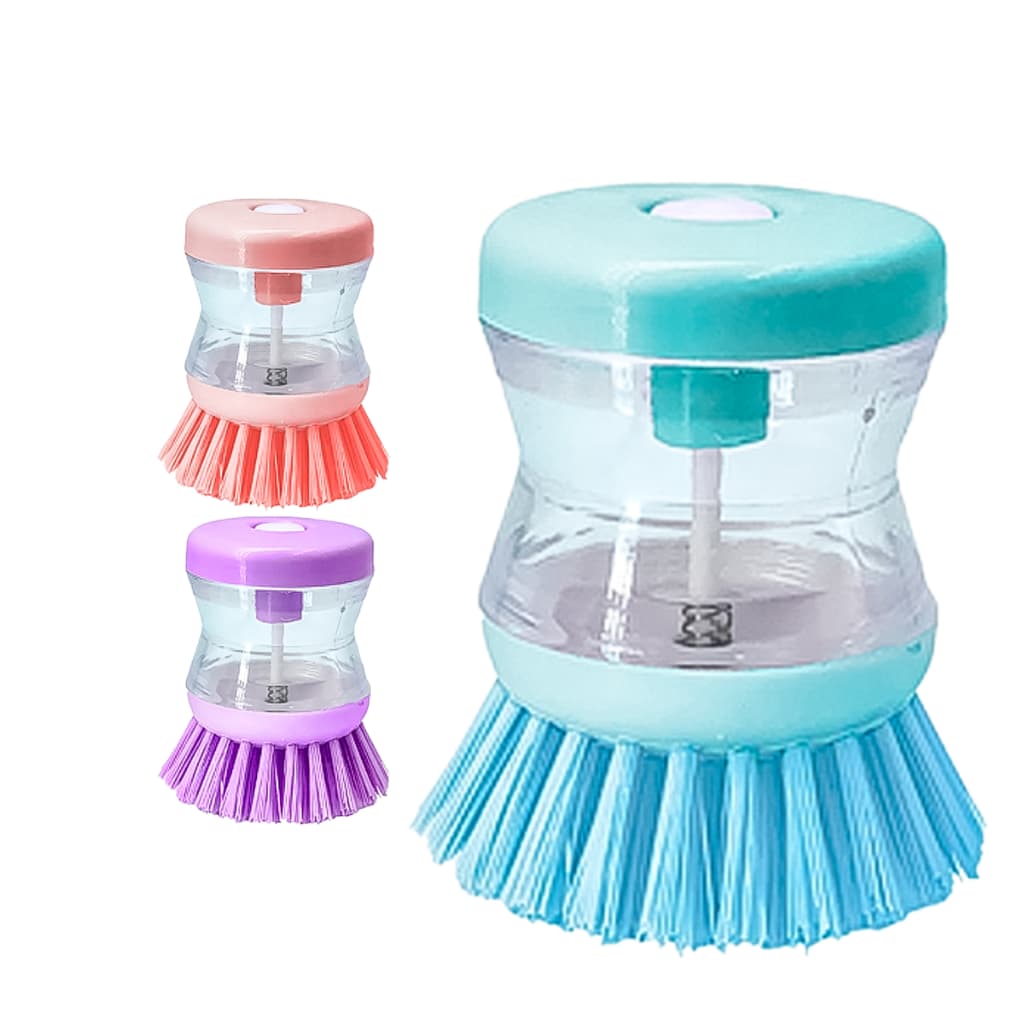 Escova 2 em 1 Detergente Esponja Cozinha   Sabão Limpeza Esfregão Multiuso com Dispenser Organizador