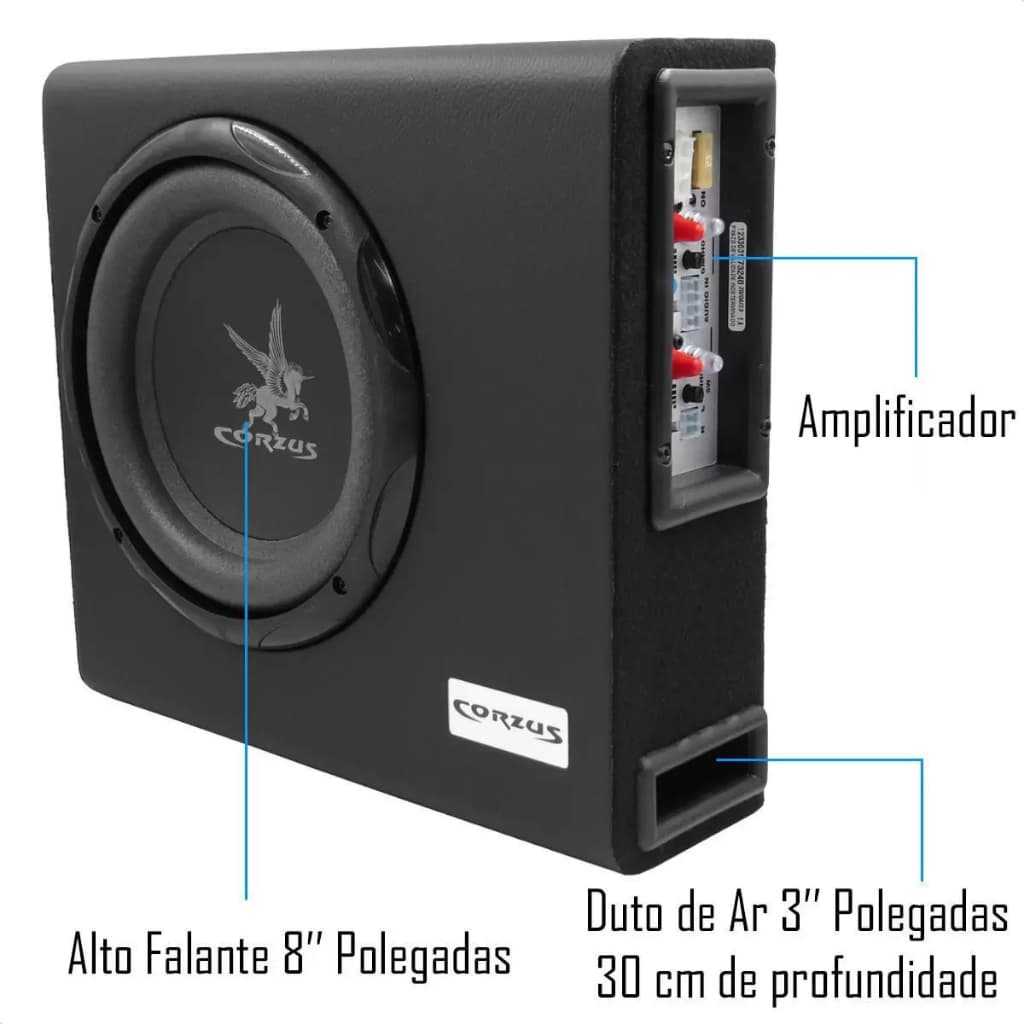 Caixa Som Amplificada 3 em 1 Corzus CXMS303 Slim 350W Rms Sub Ativo + Potencia p/ Falantes de Porta
