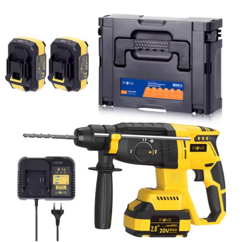 Martelete Perfurador Rompedor Inova Professional Martelo Rotativo Sem Fio 2 Baterias Lítio de 20V