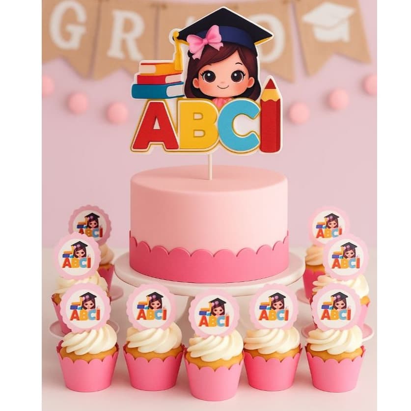ENVIO RÁPIDO - Topo de Bolo Formatura Infantil + 30 Tags de docinhos /formandos/educação infantil/formatura